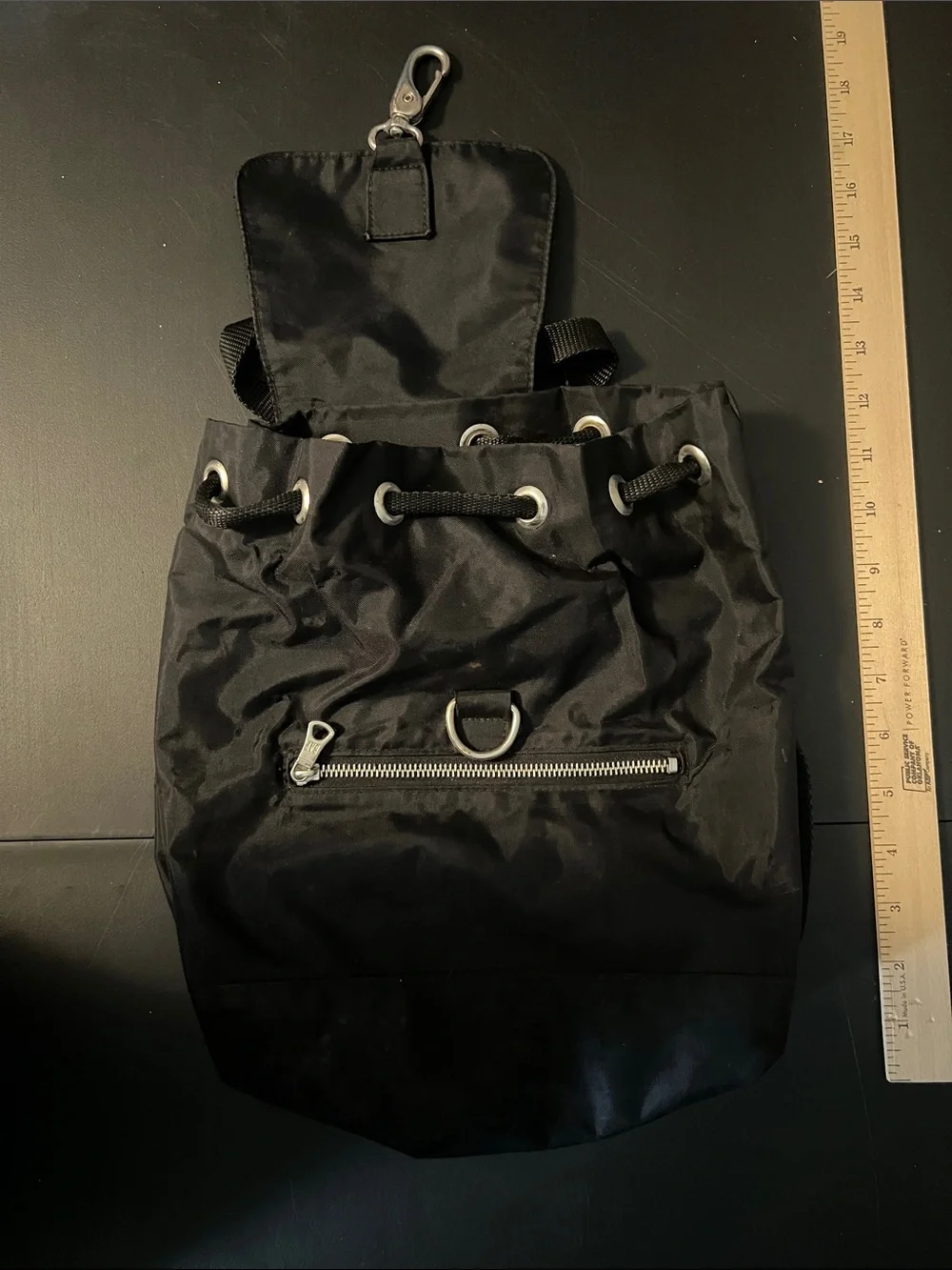 GAP Black Drawstring Backpack with Front Zip Pocket